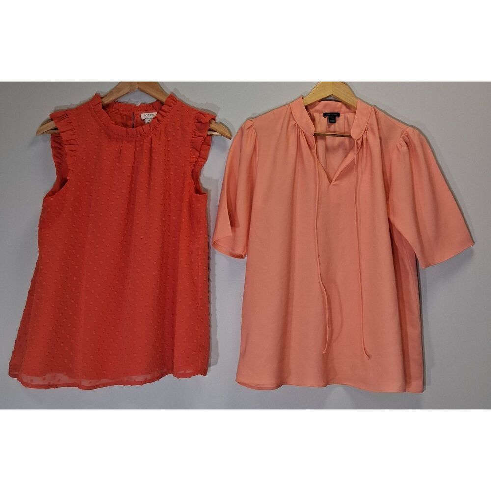 j.crew womens small Swiss dot orange blouse ann Taylor split neck top lot of 2 - Picture 5 of 12